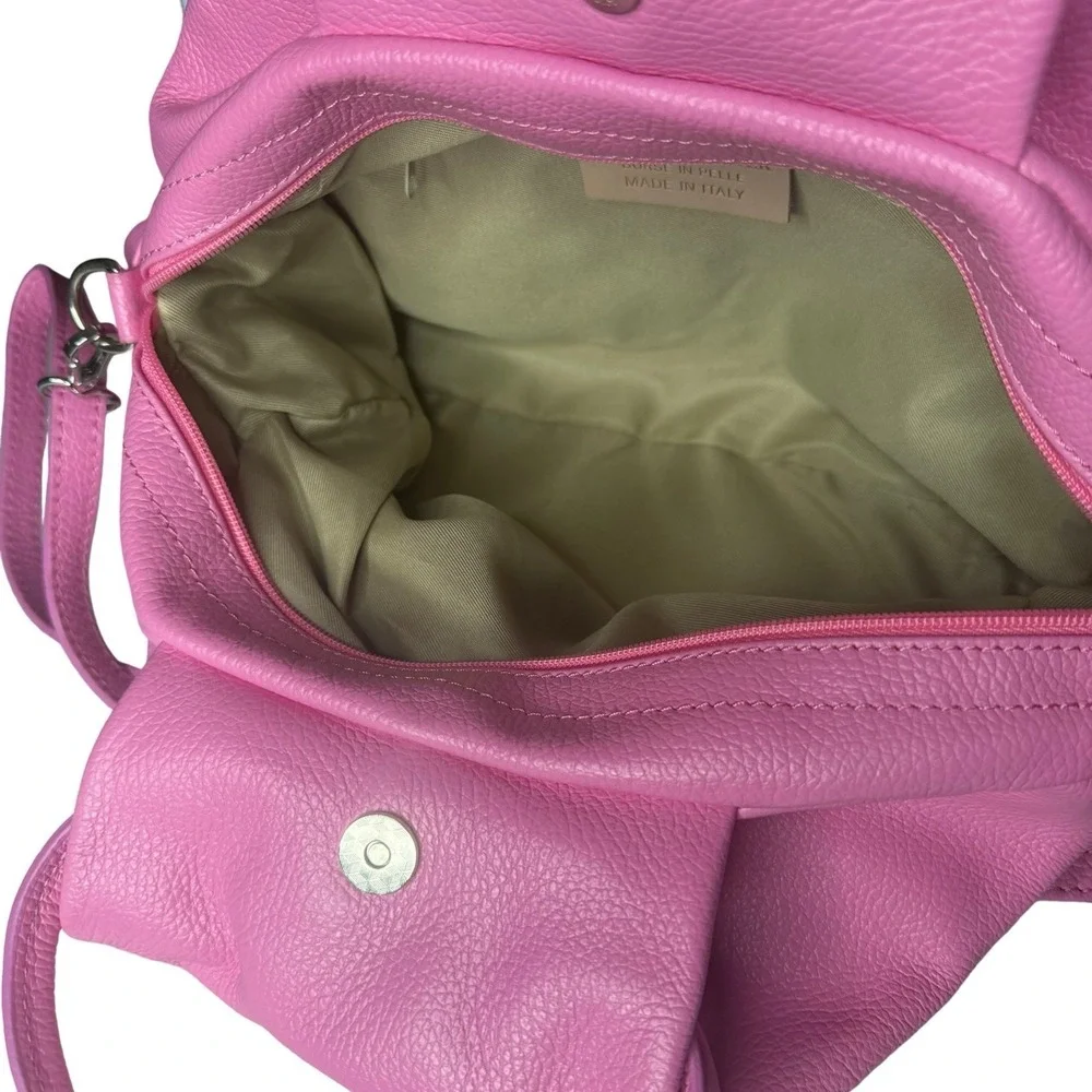 New Borse In Pelle Slouchy Dumpling Bag Leather Bubblegum Pink Two Way Italy